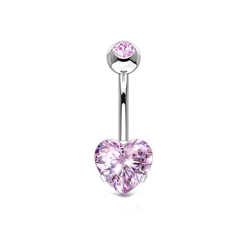 Bananabell Piercing Umbigo Pedra Coração e Esfera Rosa Aço Cirúrgico 316L